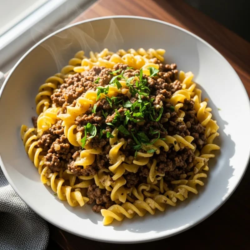Garlic Butter Noodles with Ground Beef