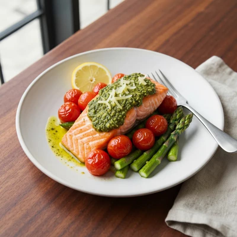 Pesto Salmon with Roasted Vegetables