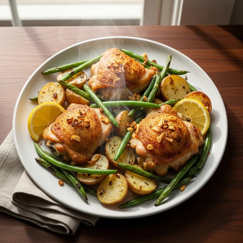 Sheet Pan Chicken Thighs with Green Beans and Potatoes