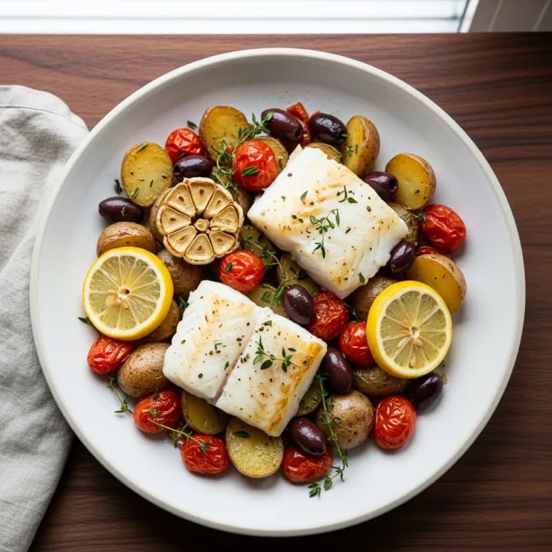Sheet Pan Cod with Potatoes and Olives