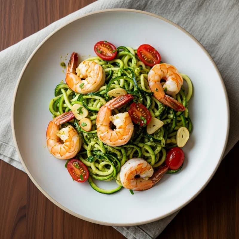 Zucchini Noodles with Pesto and Shrimp